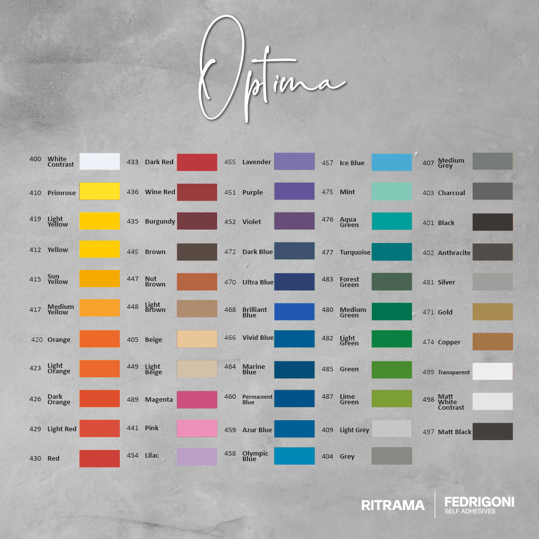 Farbübersicht Vinylfolie Ritrama Optima alle Farben