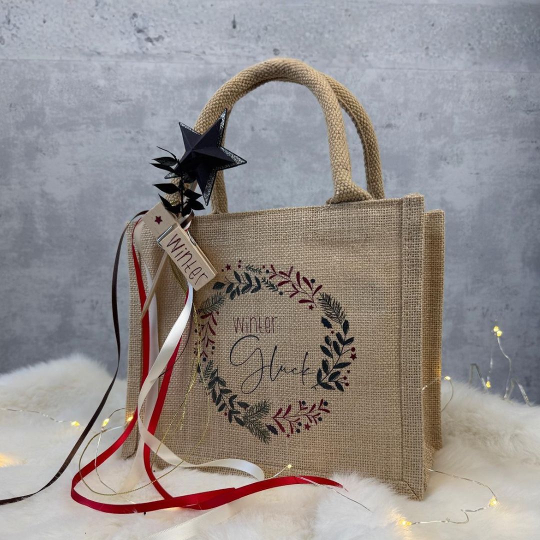 Plotterdatei Winterglück auf Jutetasche Natur Plotterdatei Winterglück auf Jutetasche Natur